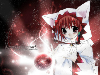 Red haired anime girl magic - a red ball free wallpaper