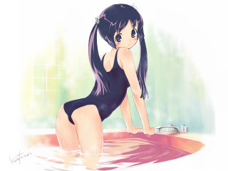Girl bathing suit kneeling water - a bathtub free wallpaper for desktop