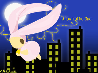 Bunny flying city night moon - a cartoon bunny free wallpaper