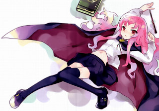 Pink hair girl laying radio - official art free wallpaper for desktop