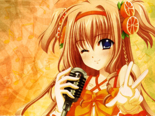 Girl microphone orange dress peace - a microphone free wallpaper for desktop