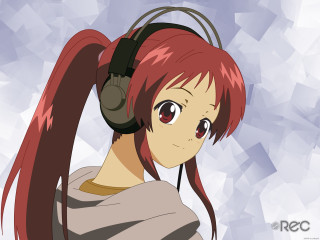 Girl headphones hoodie redeyes redhair - free anime wallpaper