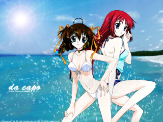Two anime girls beach bikini 2 - a kite free wallpaper