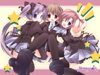 Three anime girls star background - black clothes free wallpaper for desktop