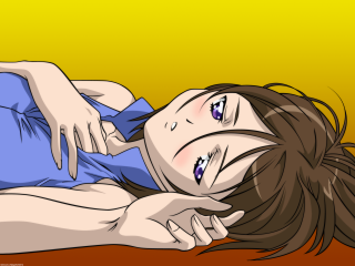 Woman blush blue shirt brown - half free wallpaper for desktop