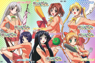 Anime girls green objects school - different outfit and hair free wallpaper