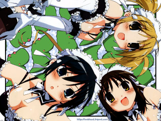 Anime girls bed green border - white border free wallpaper