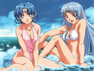 Two women bathing suits water - a bikini free wallpaper
