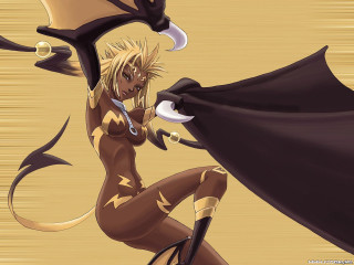 Demon girl blonde horns wings - a cape free wallpaper