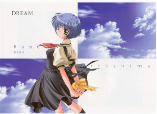 Girl bird clouds sunset ocean - orphism free wallpaper for desktop