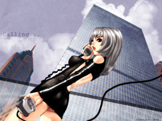 Woman cyberpunk giantess rooftop cityscape - a cell phone in front free wallpaper