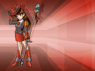 Woman uniform broom cane red - a red background behind her free wallpaper
