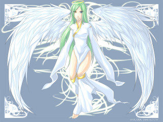 Angel green hair white wings - white wing free wallpaper