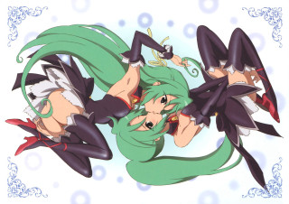 Anime girls green hair black - a red hair free wallpaper