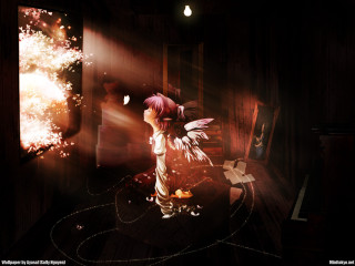 Pink hair angel wings dark 2 - a dark room free wallpaper for desktop