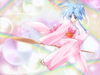 Pink dress broom bubbles rainbow - bubble free wallpaper