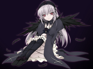 White hair black wings gothic 3 - black wing free wallpaper