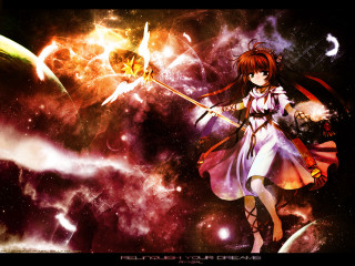 Space girl sword cat aurora - free stars wallpaper