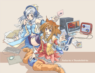 Anime girls computer animal ears - a couple of anime girls sitting next free wallpaper