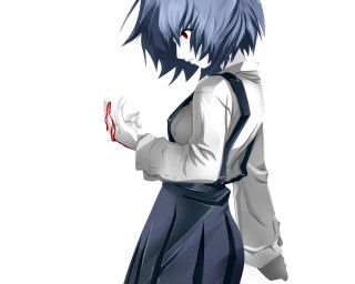 Blue hair red eye white - a black skirt free wallpaper