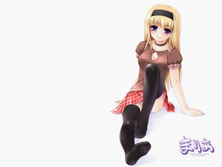 Girl sitting anime blonde plaid - a white background free wallpaper
