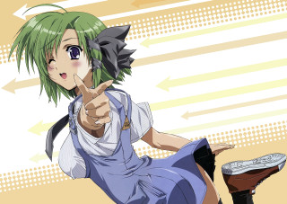 Green hair pointing screenshot polka - line free wallpaper