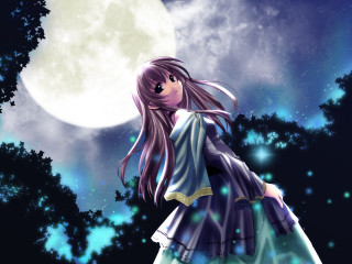 Girl dress fullmoon trees anime - a full moon free wallpaper