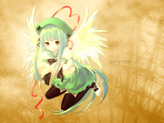 Anime girl green hair wings - orphism free wallpaper for desktop
