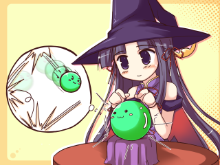 Cartoon witch sewing green ball - a green ball free wallpaper for desktop