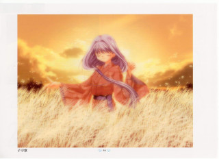 Girl field sunset clouds kimono - cloud and grass free wallpaper