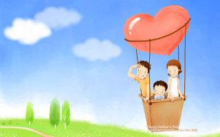 Family hot air balloon heart - a family free wallpaper