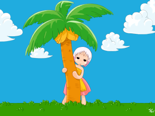 Cartoon hugging palm tree clouds - a cartoon of a person free wallpaper