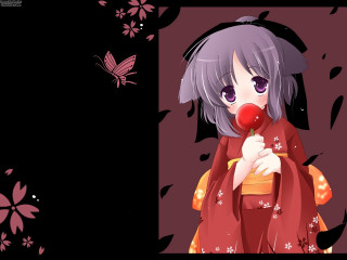 Girl clown nose red flower - her hand and a butterfly free wallpaper