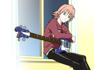 Pink haired man guitar manga - a guitar in front free wallpaper