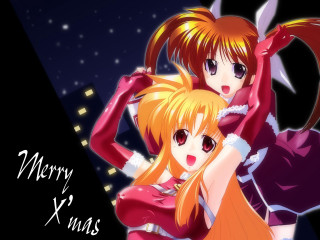 Animegirls christmas cityscape gloves hug - merry free wallpaper