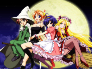 Anime girls broom fullmoon halloween - a full moon free wallpaper