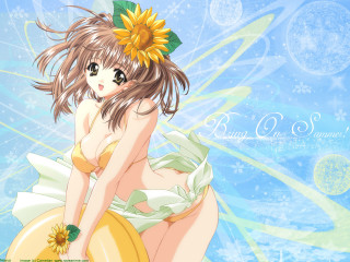 Girl flower sitting blue sky - a ball free wallpaper