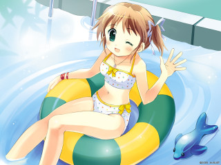 Girl bikini raft dolphin fish - a raft free wallpaper