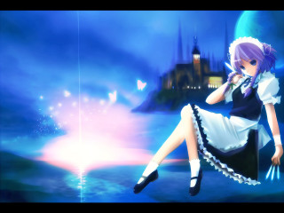 Castle starry sky maid braid - global illumination free wallpaper for desktop