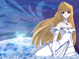 Woman white dress flowers sky - yukito kishiro free wallpaper