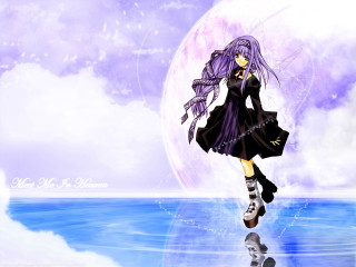 Girl black dress walking water - a full moon in the sky free wallpaper for desktop