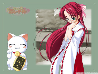 Red hair girl cat green - kyoto animation free wallpaper