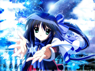Anime longhair greeneyes pointing starrysky - behind her free wallpaper