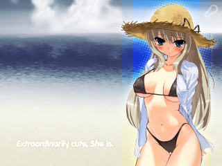 Beach woman bikini hat sunshine - underneath free wallpaper