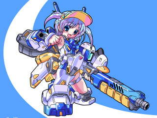 Cartoon girl blue hair smile - mecha free wallpaper