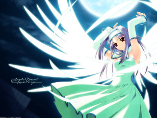 Girl wings green dress sword - a sword in front free wallpaper for desktop