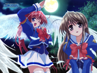Anime girls moonlight schooluniform longhair - a full moon and trees free wallpaper