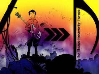 Hill guitar man amulet sunset - his hand and a sign free wallpaper