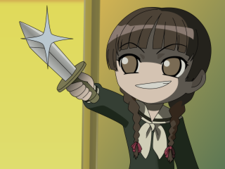 Cartoon girl sword smile star - her forehead free wallpaper