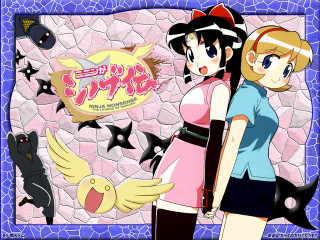 Two girls anime stone wall - a cartoon picture free wallpaper